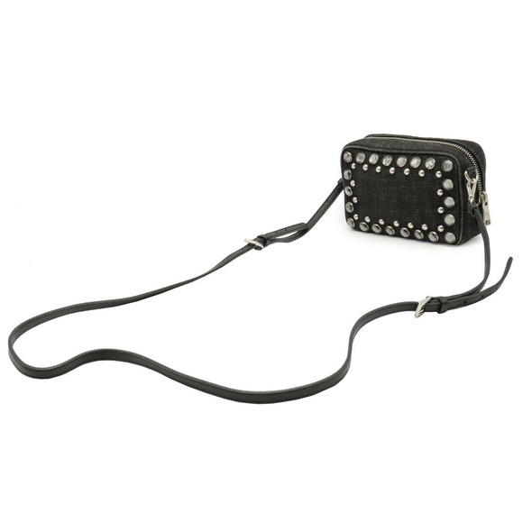 Prada Shoulder Denim Studded Borchie Nero Black Bag Denim Mini - Picture 1 of 9